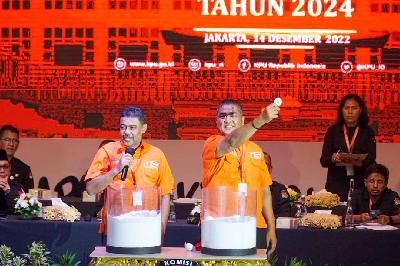 Partai Buruh mendapatkan nomor urut baru lewat pengundian di Komisi Pemilihan Umum (KPU) di Jakarta, 14 Desember 2022. TEMPO/Magang/Martin Yogi Pardamean
