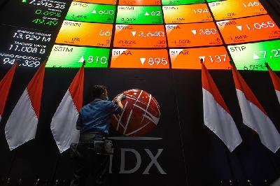 Pergerakan layar Indeks Harga Saham Gabungan di Bursa Efek Indonesia, Jakarta. TEMPO/Tony Hartawan