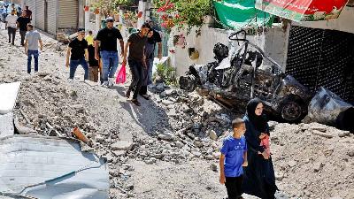 Suasana kota Jenin usai diserang Isrel, di Palestina, 5 Juli 2023. REUTERS/Raneen Sawafta