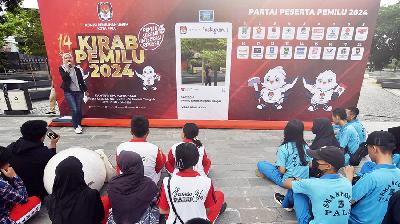 Sosialisasi tahapa pemilu bagi pelajar di Taman Nasional di Palu, Sulawesi Tengah, 1 Juni 2023/ANTARA/Mohamad Hamzah