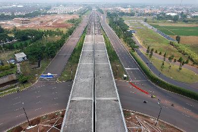 Foto udara akses menuju gerbang tol Gedebage di gedebage, Bandung, Jawa Barat, 24 Juli 2023. TEMPO/Prima mulia