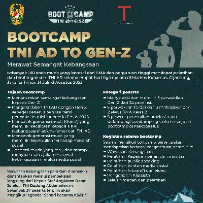Sebanyak 180 anak muda perwakilan dari 34 provinsi mengikuti bootcamp selama empat hari di Markas Kopassus TNI AD.