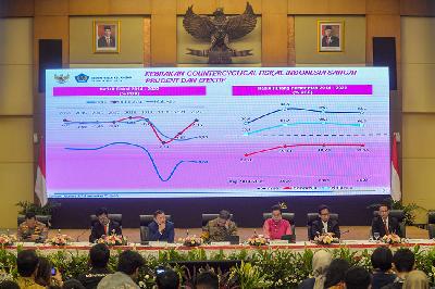 Konferensi pers RAPBN dan Nota Keuangan Tahun Anggaran 2024 di Jakarta, 16 Agustus 2023. TEMPO/Tony Hartawan
