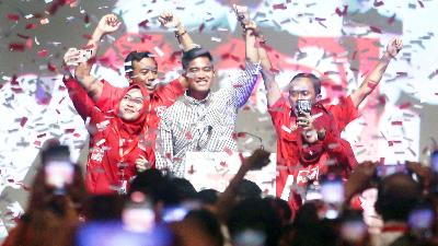 Ketua Umum terpilih Partai Solidaritas Indonesia, Kaesang Pangarep usai memberikan pidato politik pertamanya di Djakarta Theater, Jakarta, 25 September 2023. Tempo/Hilman Fathurrahman W