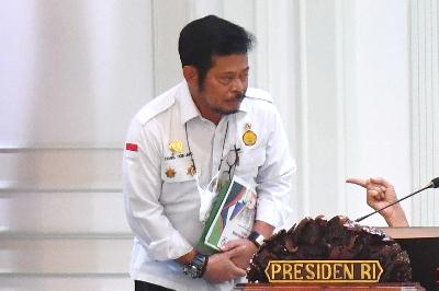 Menteri Pertanian Syahrul Yasin Limpo dalam rapat terbatas di Kantor Presiden, Jakarta, 28 November 2022. BPMI Setpres/ Rusman