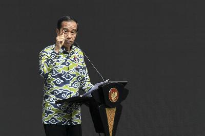 Presiden Joko Widodo ketika membuka BNI Investor Daily Summit 2023 di Jakarta, 24 Oktober 2023. ANTARA/Hafidz Mubarak A