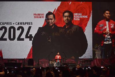 Ketua Umum PSI Kaesang Pangarep menyampaikan pidato politik dalam acara PSI deklarasikan dukungan Capres dan Cawapres di Djakarta Theater, Jakarta, 24 Oktober 2023. TEMPO/M Taufan Rengganis