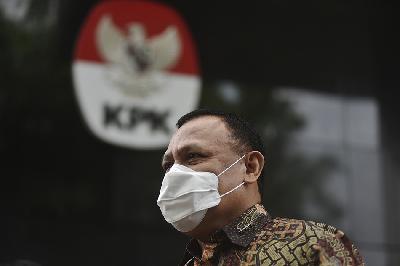 Ketua KPK Firli Bahuri memberikan keterangan di gedung Komisi Pemberantasan Korupsi, Jakarta,3 Februari 2022.  TEMPO/Imam Sukamto