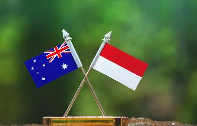 Ilustrasi bendera Indonesia dan Australia. Shutterstock