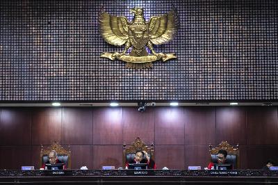 Sidang uji materiil Undang-Undang Nomor 7 Tahun 2017 tentang Pemilihan Umum di Mahkamah Konstitusi, Jakarta, 20 November 2023. ANTARA/Bayu Pratama S