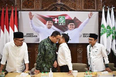 Bakal Calon Presiden Anies Baswedan (kedua kiri) dan Bakal Calon Wakil Presiden Muhaimin Iskandar saat menggelar pertemuan di Jakarta, 11 September 2023. TEMPO/M Taufan Rengganis