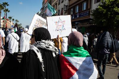 Aksi menyerukan boikot terhadap merek-merek yang mendukung Israel di Casablanca, Maroko, 23 November 2023. Reuters/Milla Morisson/Hans Lucas.