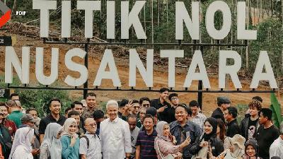 Calon Presiden Ganjar Pranowo saat mengunjungi titik nol Ibu Kota Negara (IKN) Nusantara, Penajam Paser Utara, Kalimantan Timur.