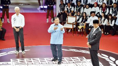 Debat Calon Presiden perdana di KPU RI, Jakarta, 12 Desember 2023. Tempo/Febri Angga Palguna