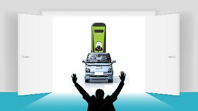 Wuling and Moeldoko Lobbies on Electric Car Chargers. Illustration by TEMPO/Rudy Asrori