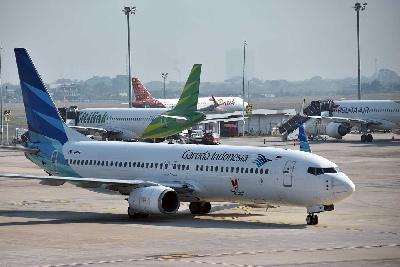 Sejumlah pesawat di Terminal 3 Soekarno Hatta, Tangerang, Banten, September 2023. TEMPO/M Taufan Rengganis