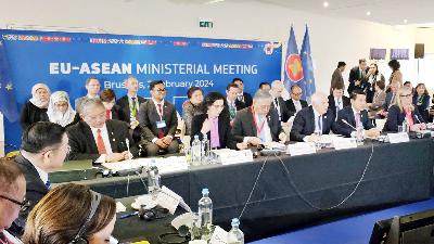 Joint Meeting para delegasi 70 negara ASEAN dan Uni Eropa, di Brussels, Belgia, 2 Februari 2024. Dok. ASEAN