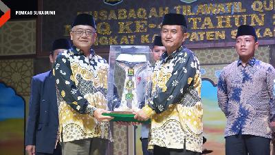 Musabaqoh Tilawatil Quran (MTQ) ke 46 tingkat Kabupaten Sukabumi resmi digelar. Hal itu pasca dibukanya oleh Wakil Bupati Sukabumi H. Iyos Somantri di Lapang GMC, Desa Ciwaru, Kecamatan Ciemas, Sabtu, 2 Maret 2024.