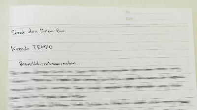 Salah satu halaman surat tulisan tangan pengakuan terdakwa pornografi anak, Handiki Setiawan, kepada Tempo. Isi surat disamarkan untuk keperluan publikasi/Dok. Tempo