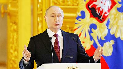 Presiden Rusia Vladimir Putin di Moscok, Rusia 20 Maret 2024. Reuters/Evgenia Novozhenina