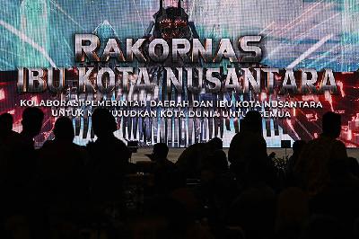 Suasana dalam Rapat Koordinasi Nasional (Rakornas) Otorita Ibu Kota Nusantara (OIKN), di Jakarta, 14 Maret 2024. ANTARA/Erlangga Bregas Prakoso