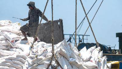 Aktivitas bongkar muat tepung terigu di Pelabuhan Sunda Kelapa, Jakarta, September 2023. Tempo/Tony Hartawan