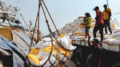 Cargo handling of fertilizers at Sunda Kelapa Port, Jakarta, April 1.
TEMPO/Tony Hartawan
