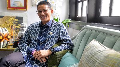 Tourism Minister Sandiaga Salahuddin Uno during an interview with Tempo at Nur Corner Restaurant, Jakarta, May 2.
TEMPO/Tony Hartawan
