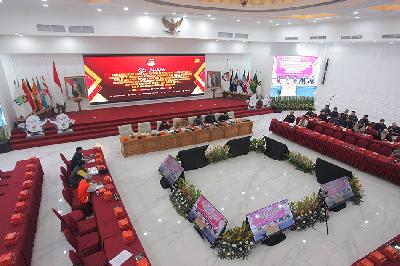 Suasana uji publik rancangan peraturan KPU tentang penyusunan daftar pemilih Pilkada serentak di Gedung KPU, Jakarta, 23 April 2024. ANTARA/Reno Esnir
