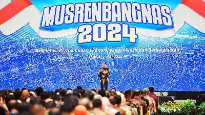President Joko Widodo delivers his remarks at the 2024 National Development Planning Conference (Musrenbangnas), at the Jakarta Convention Center, May 6.
BPMI Setpres/Vico
