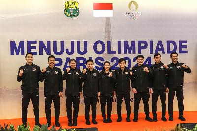 Atlet Olimpiade bulu tangkis Indonesia sebelum berangkat ke Olimpiade Paris 2024 di Pelatnas PBSI Cipayung, Jakarta, 11 Juli 2024. ANTARA/Asprilla Dwi Adha