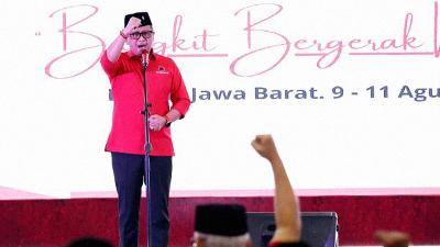 Sekretaris Jenderal PDI Perjuangan Hasto Kristiyanto dalam Pelatihan Nasional Tim Pemenangan Calon Kepala Daerah PDIP Gelombang Keempat di Bogor, Jawa Barat, 9 Agustus 2024. Antara/HO-PDIP