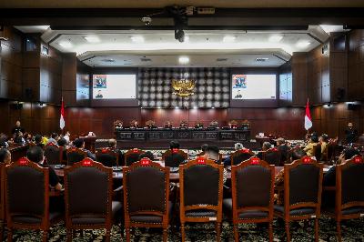 Sidang putusan uji materi Undang-Undang Pilkada di Gedung MK, Jakarta, 28 Agustus 2024. ANTARA/Rivan Awal Lingga