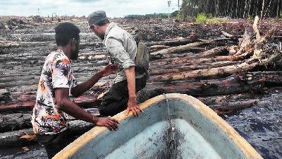 Tempo journalist enters a cleared plot of land in Wanam village, Ilwayab district, South Papua, September 1, 2024. TEMPO/George William Piri