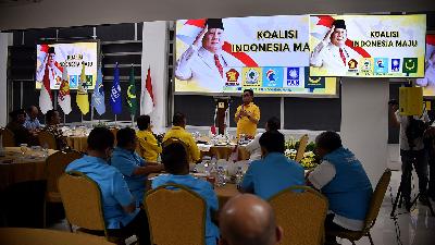 Rapat koordinasi partai-partai pendukung Prabowo Subianto dalam wadah Koalisi Indonesia Maju di Kantor DPP Golkar, Jakarta,  20 September 2023. Tempo/M Taufan Rengganis