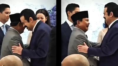 A screenshot from a video shared by a user on X captures President Prabowo Subianto meeting businessman Riza Chalid at the wedding of Gerindra Party politician Budisatrio Djiwandono in December 2023. X