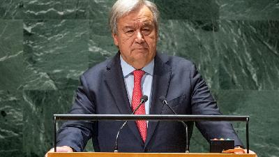 Secretary-General Antonio Guterres delivering the opening speech of the 78th General Debate session at the United Nations General Assembly.