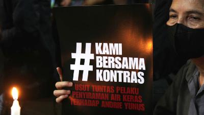 A solidarity rally and prayer gathering for Andrie Yunus in front of the National Commission on Human Rights office, Jakarta, March 17, 2026. Tempo/Amston Probel
