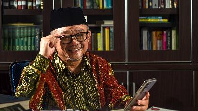 Indonesian Minister of Primary and Secondary Education Abdul Mu’ti during an interview with Tempo at his private residence in Pondok Cabe Ilir, Pamulang, South Tangerang, March 17, 2026. Tempo/Tony Hartawan