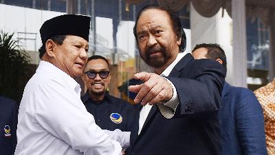 Prabowo Subianto meeting with Surya Paloh after being elected president at NasDem Tower, Jakarta, March 22, 2024. Doc. TEMPO/M Taufan Rengganis
