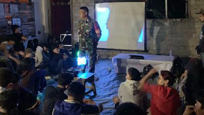 The dispersal of a public screening of the documentary film Pesta Babi at the Student Activity Unit building of Khairun University in Ternate, North Maluku, May 12, 2026. Documentation of Mapala KAFRAPALA Unkhair Ternate