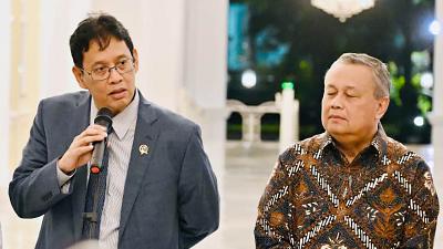 Finance Minister Purbaya Yudhi Sadewa and Bank Indonesia Governor Perry Warjiyo after meeting President Prabowo Subianto at the Presidential Palace in Jakarta, May 5, 2026. Photo: Presidential Secretariat Press, Media, and Information Bureau (BPMI Setpres)/Laily Rachev
