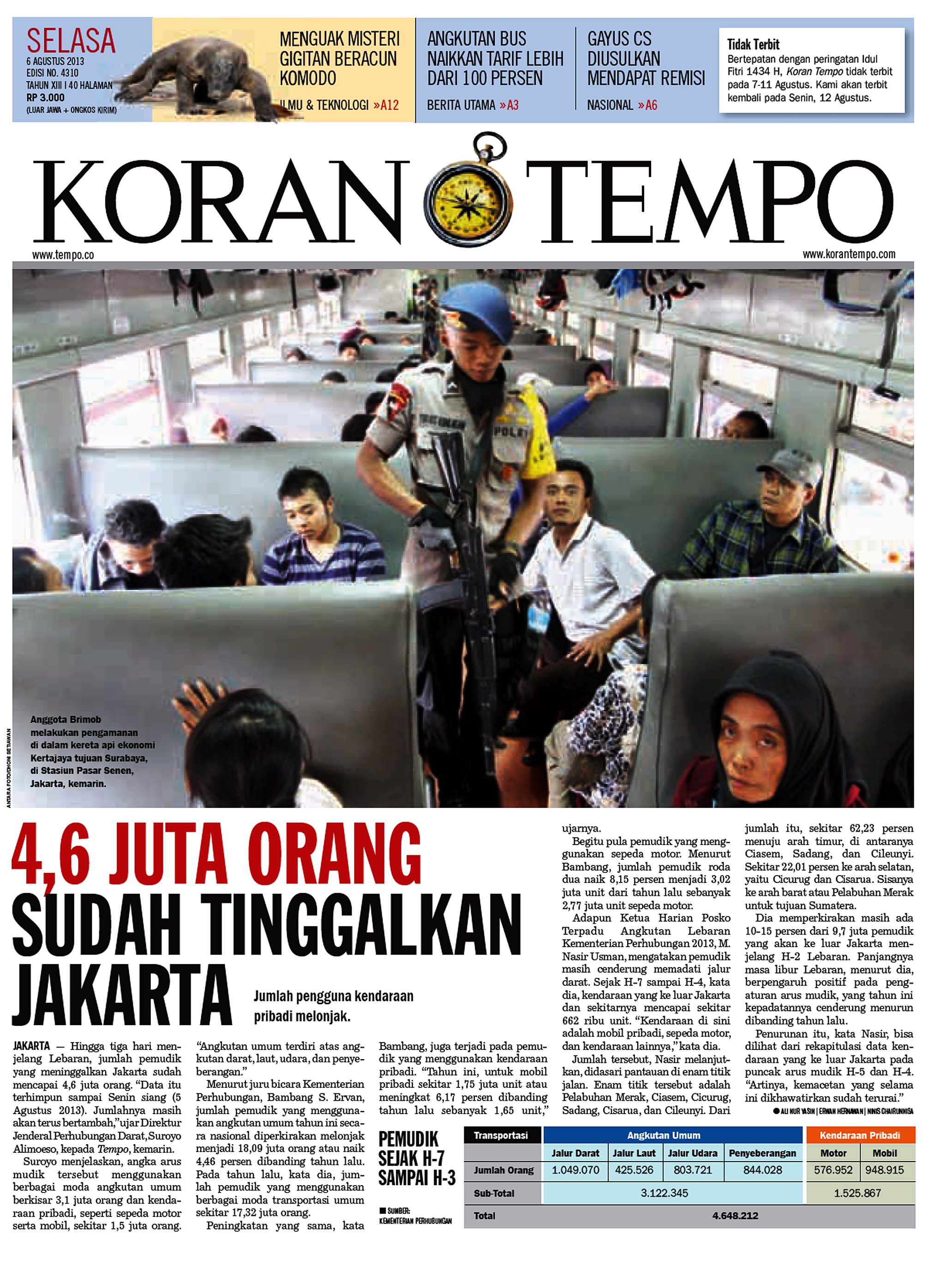 Cover Koran Tempo - Edisi 2013-08-06