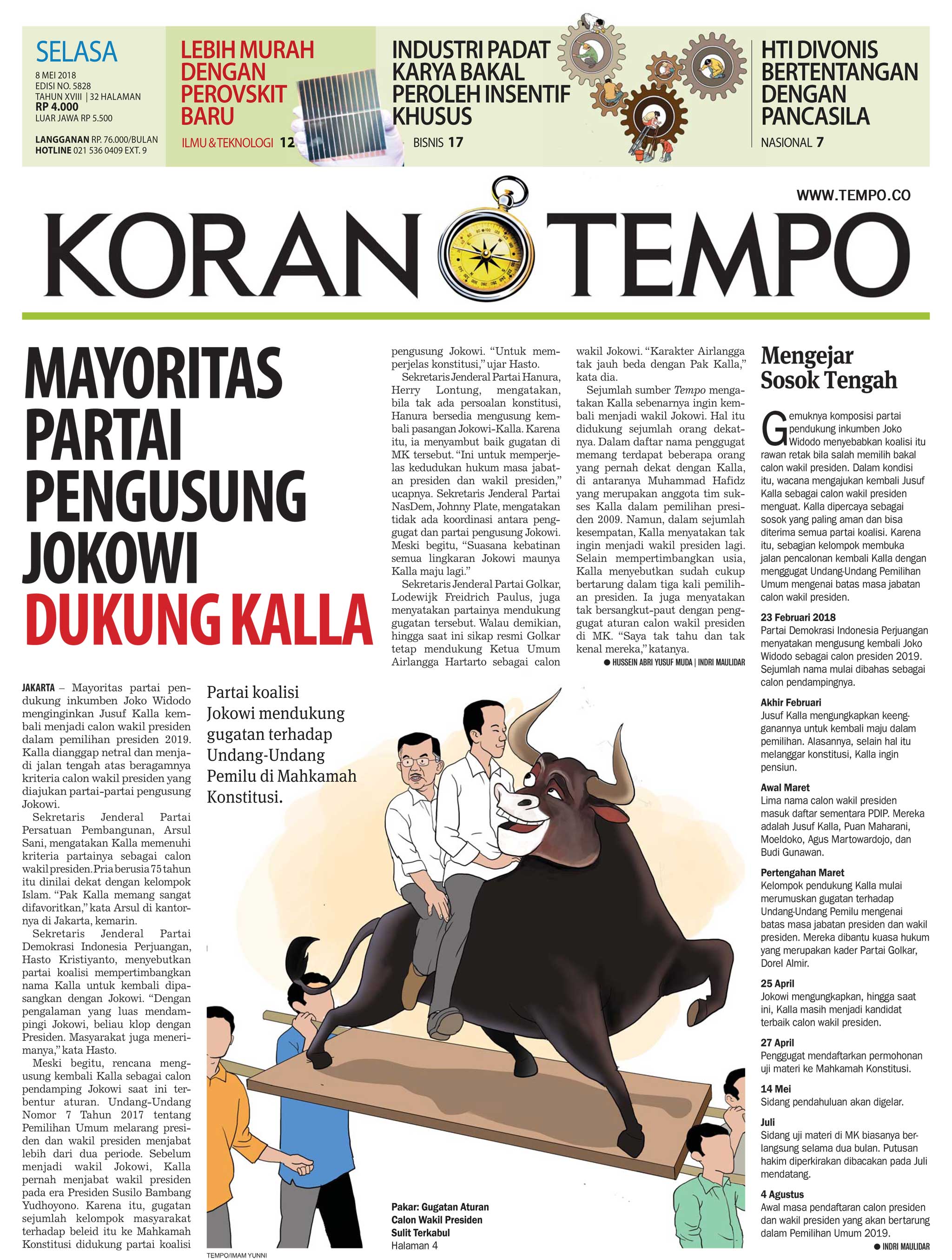 Cover Koran Tempo - Edisi 2018-05-08