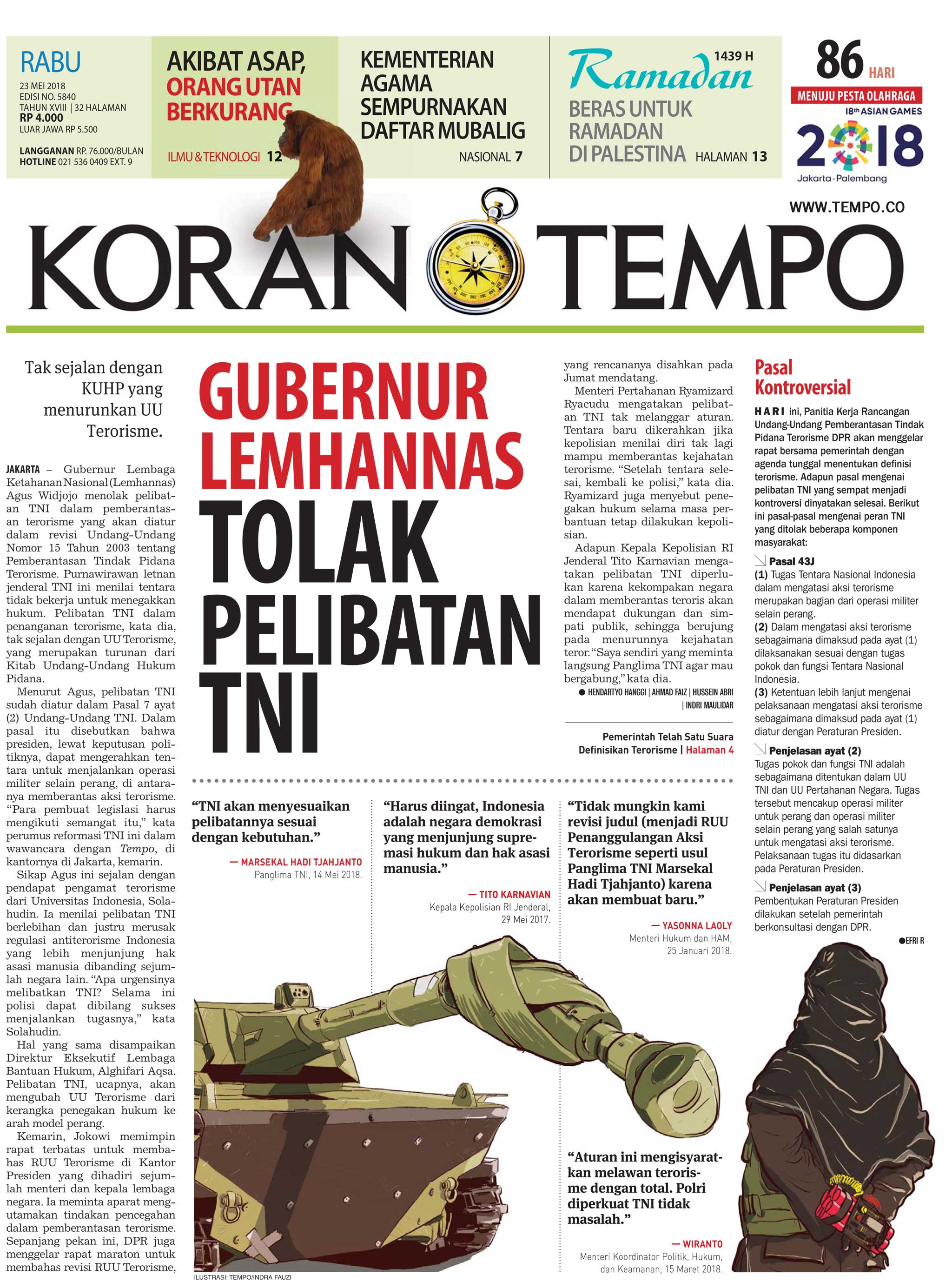 Cover Koran Tempo - Edisi 2018-05-23