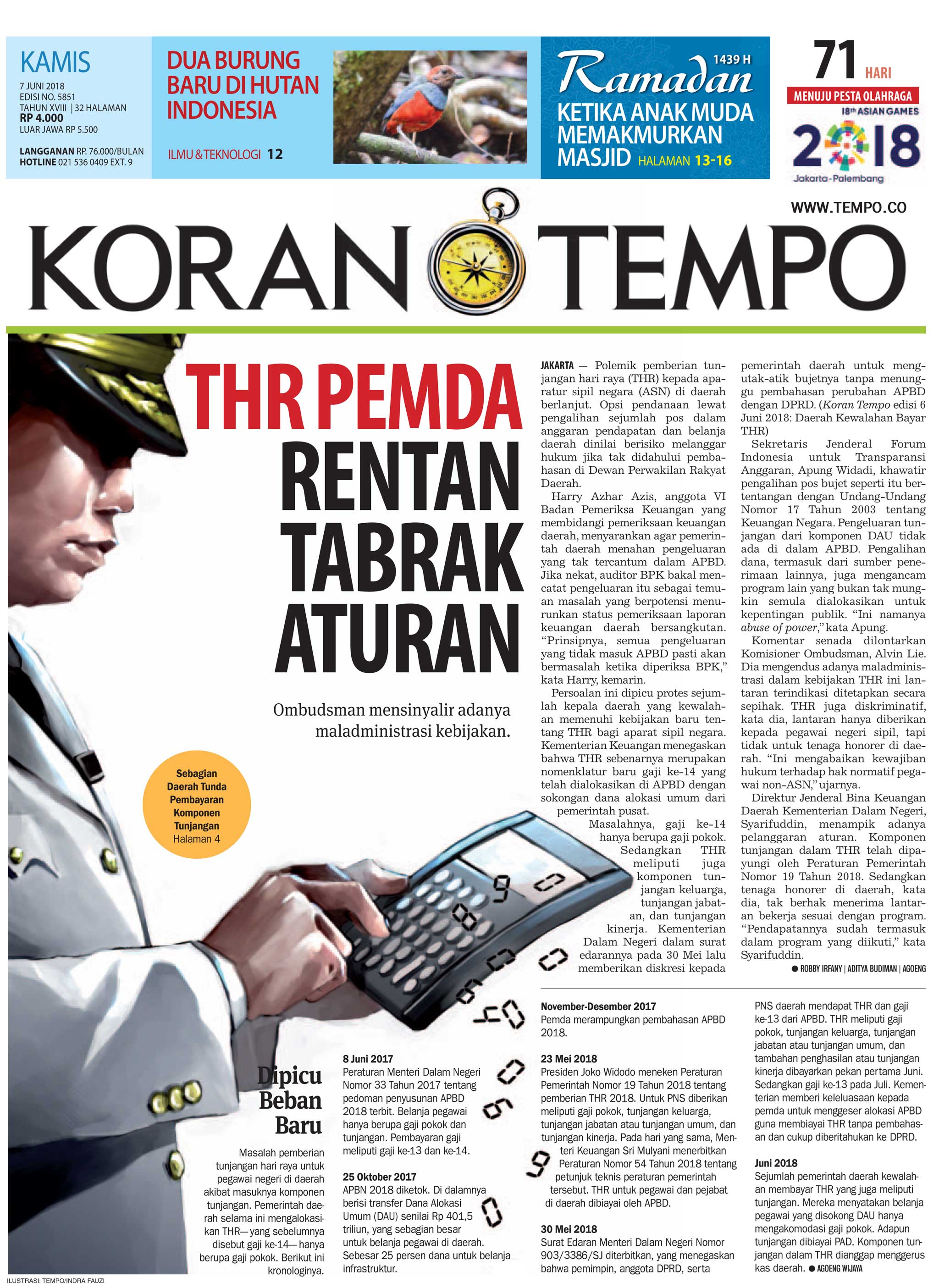 Cover Koran Tempo - Edisi 2018-06-07
