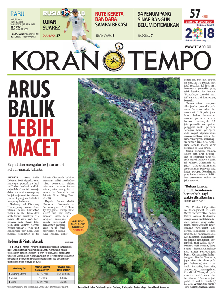 Cover Koran Tempo - Edisi 2018-06-20