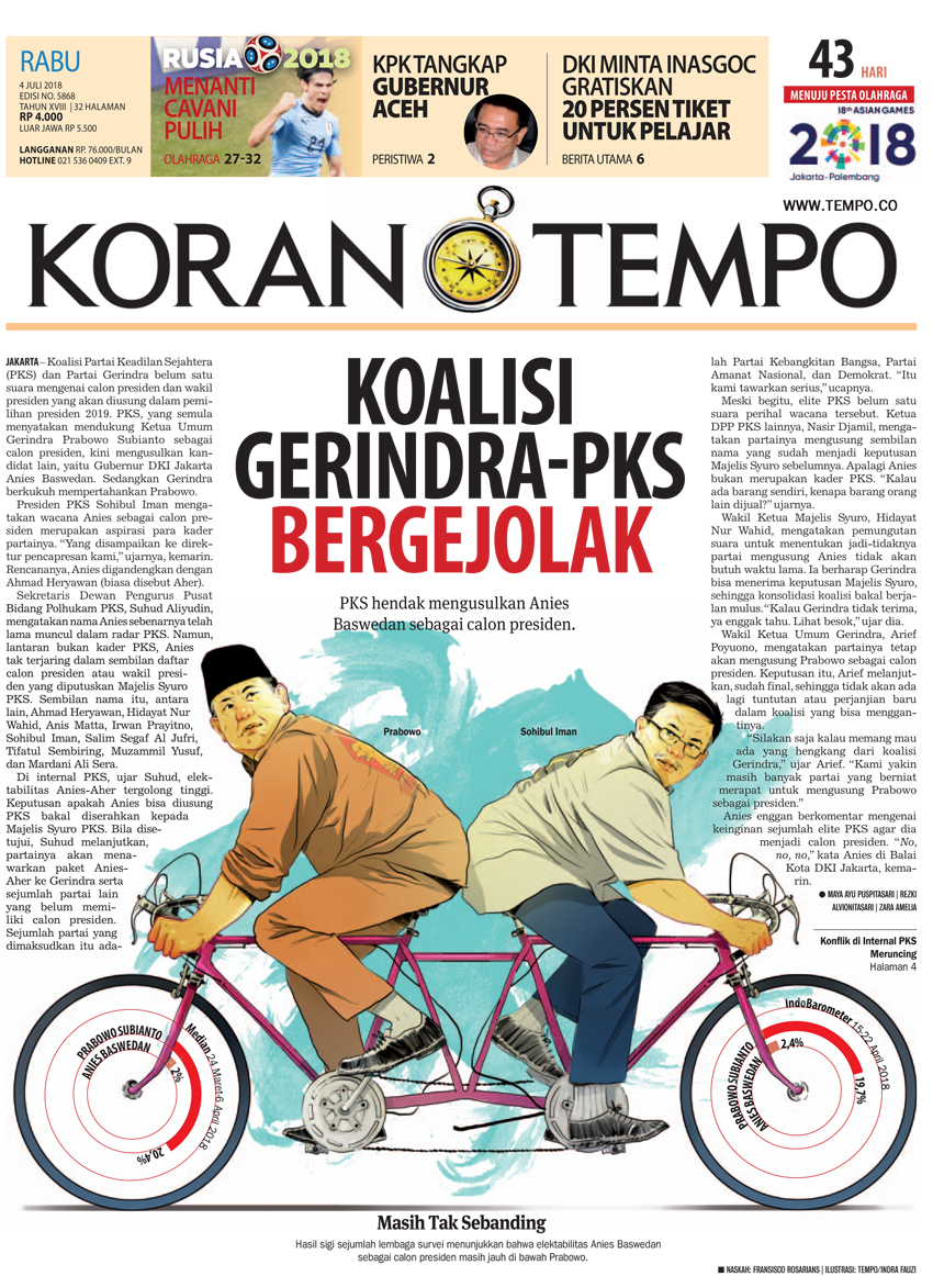 Cover Koran Tempo - Edisi 2018-07-04