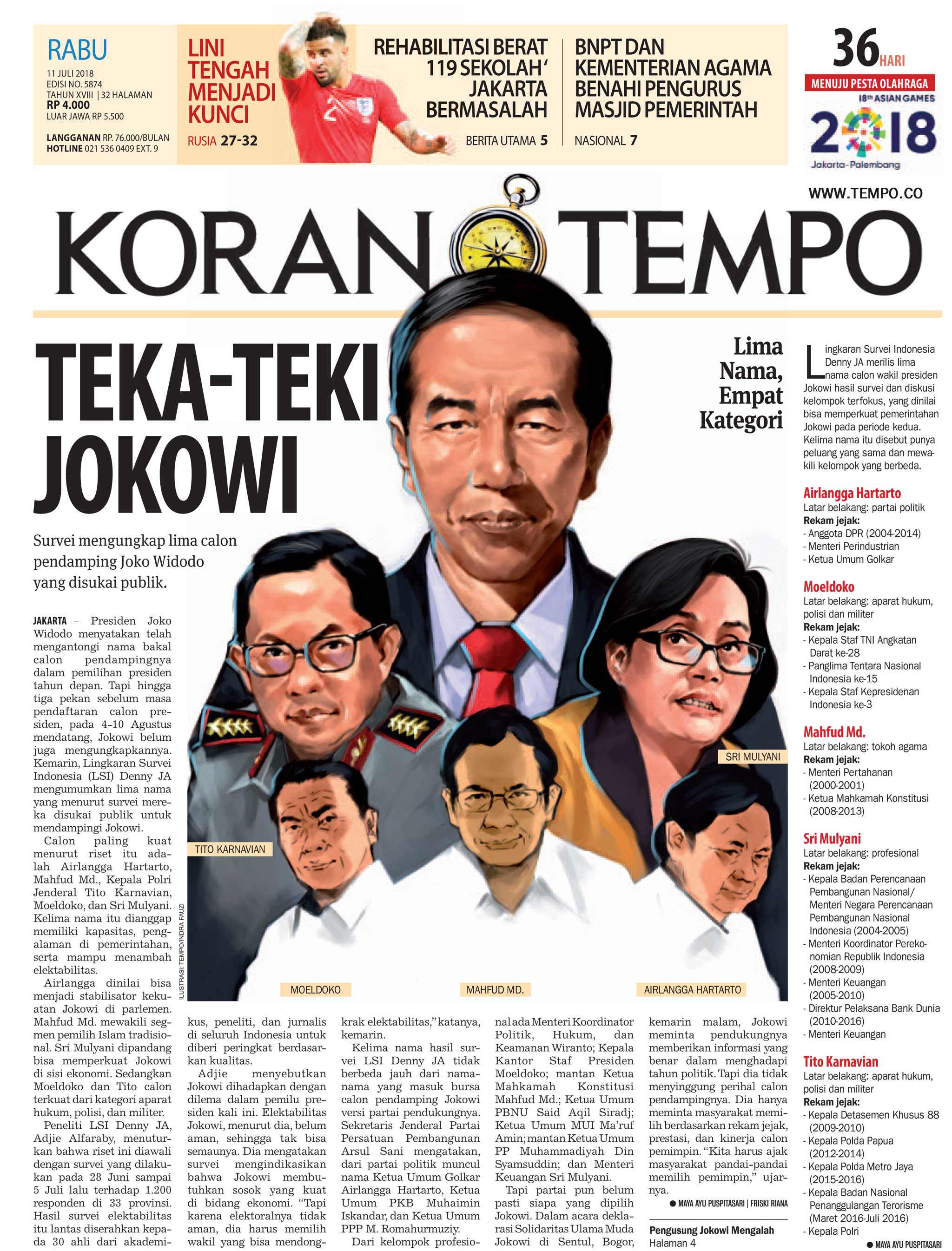 Cover Koran Tempo - Edisi 2018-07-11