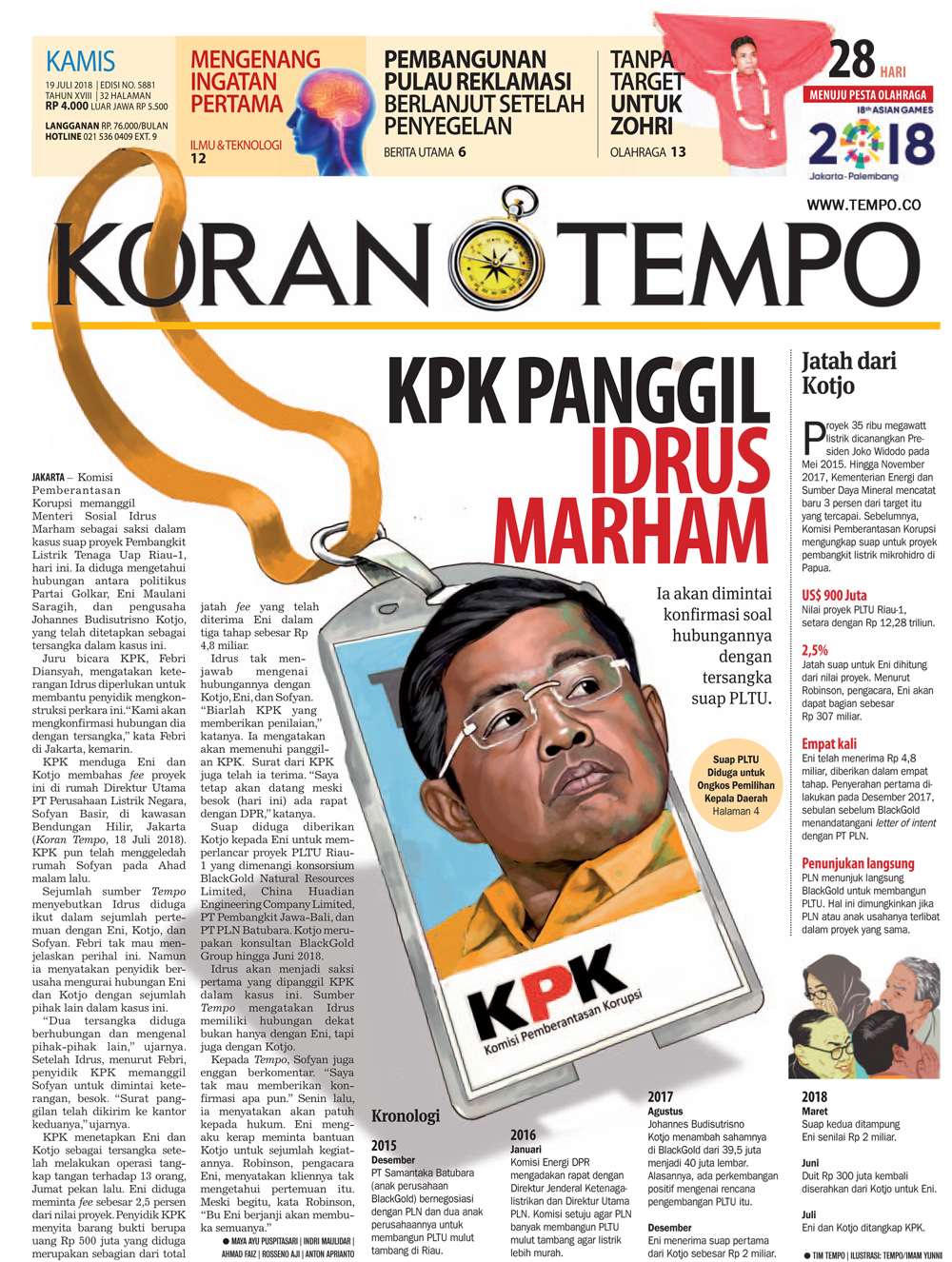 Cover Koran Tempo - Edisi 2018-07-19